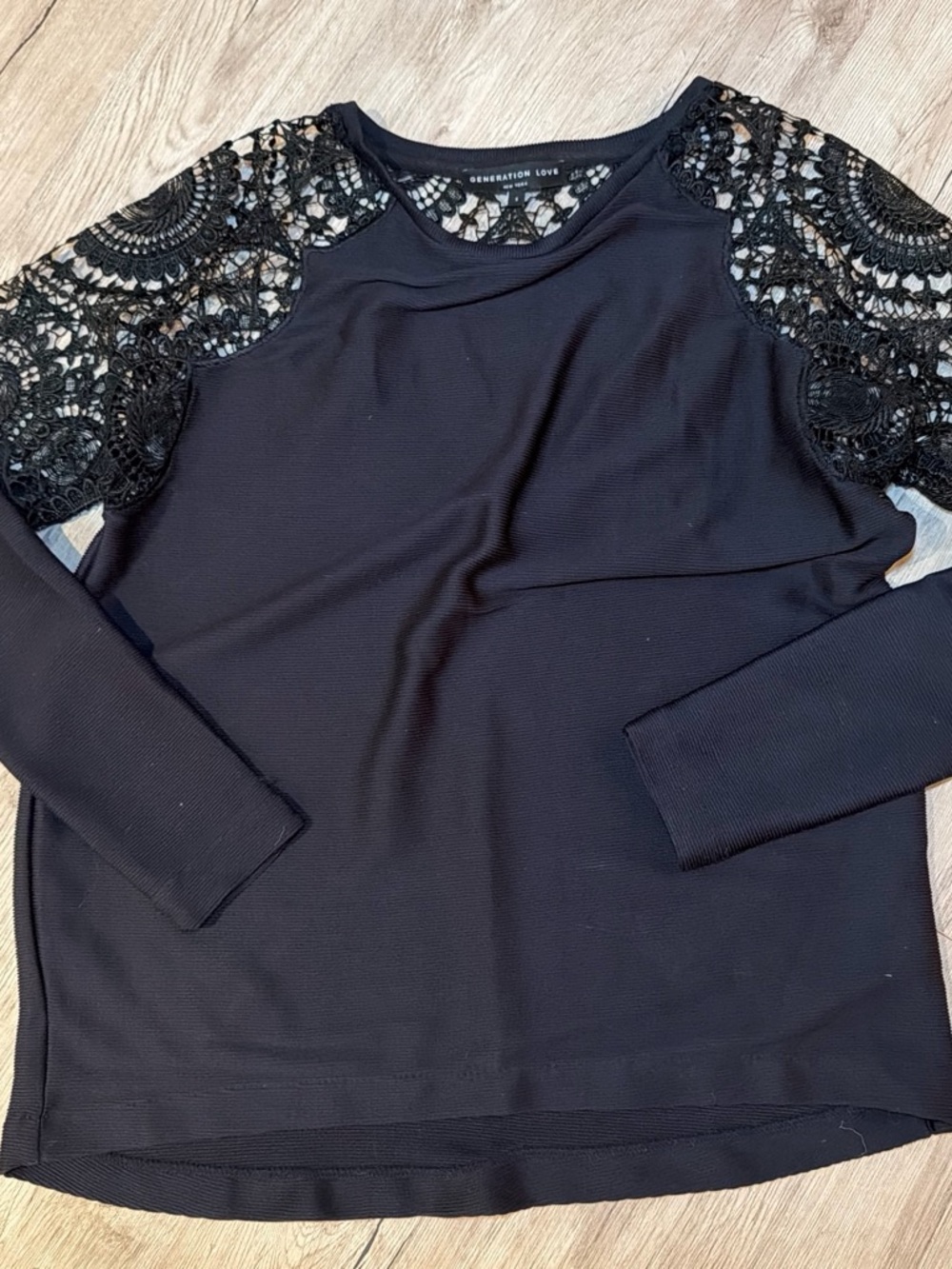 Generation Love Black Long Sleeve Top with Lace Shoulders
